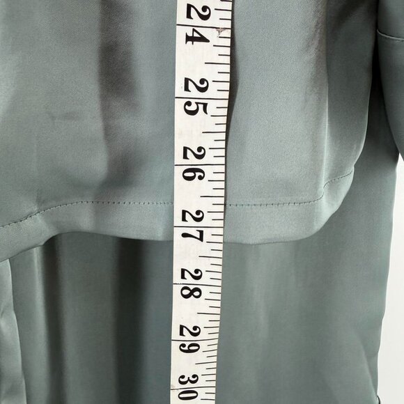 H&M Green Satin Pajama Set Long Sleeve Button Shirt Shorts XS Sleepwear - Picture 5 of 7